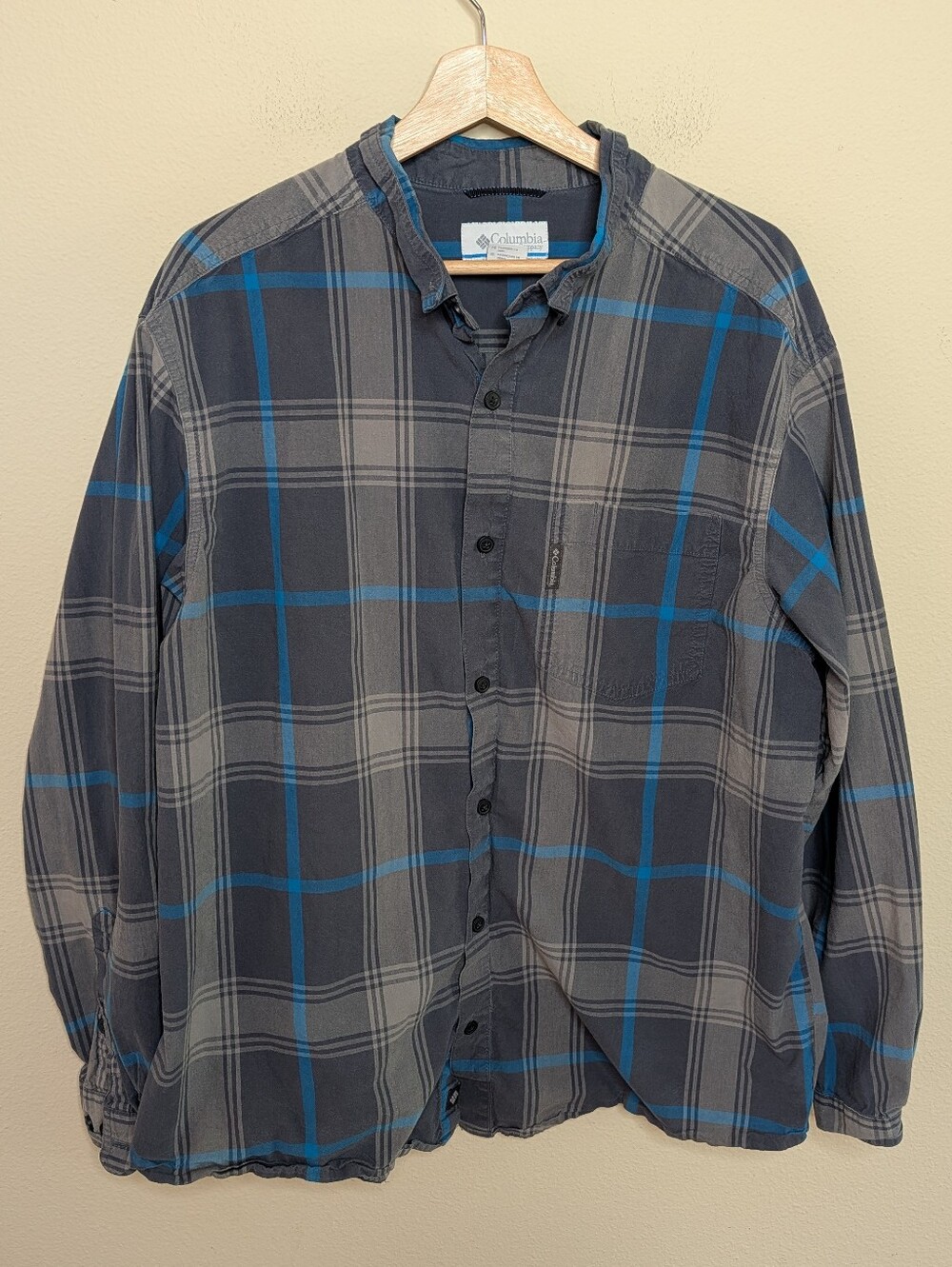 Columbia Men's Plaid Button Up Long Sleeve Shirt Blue Gray Size XL